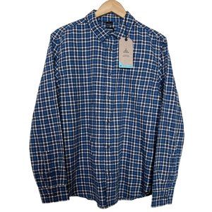 prAna LOS FELIZ Flannel‎ Long Sleeve Shirt Size Medium M Blue Plaid NWT MSRP $89